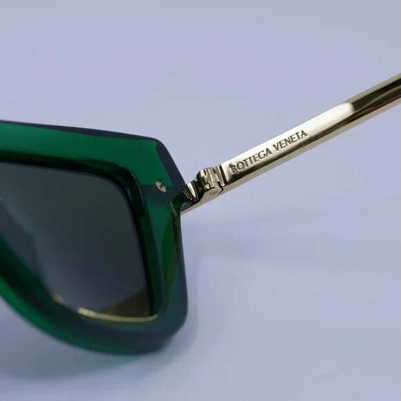 Bottega Veneta BV1241S 003 Sunglasses Green/Gold Cat Eye Frame, Green Lenses